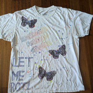 Original T-shirt With Butterflies/Paint Splatters/Words-Large-Good Condition